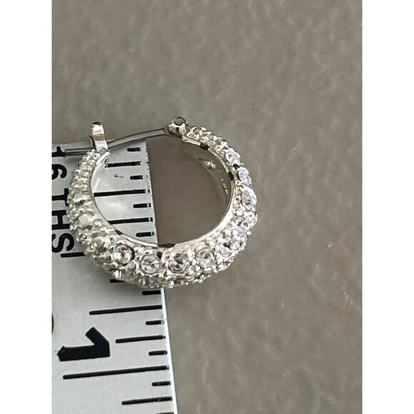 Monet Silver-Tone Crystal-Embellished Hoop Earrings Party Formal Glam - Picture 4 of 5